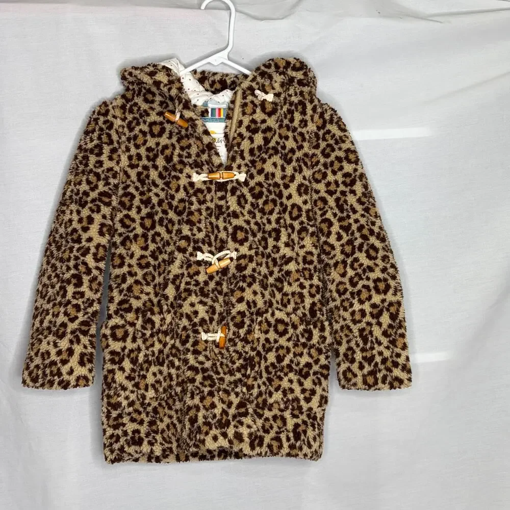 Boden Cheetah Print Hooded Duffle Coat Girls 9-10Y